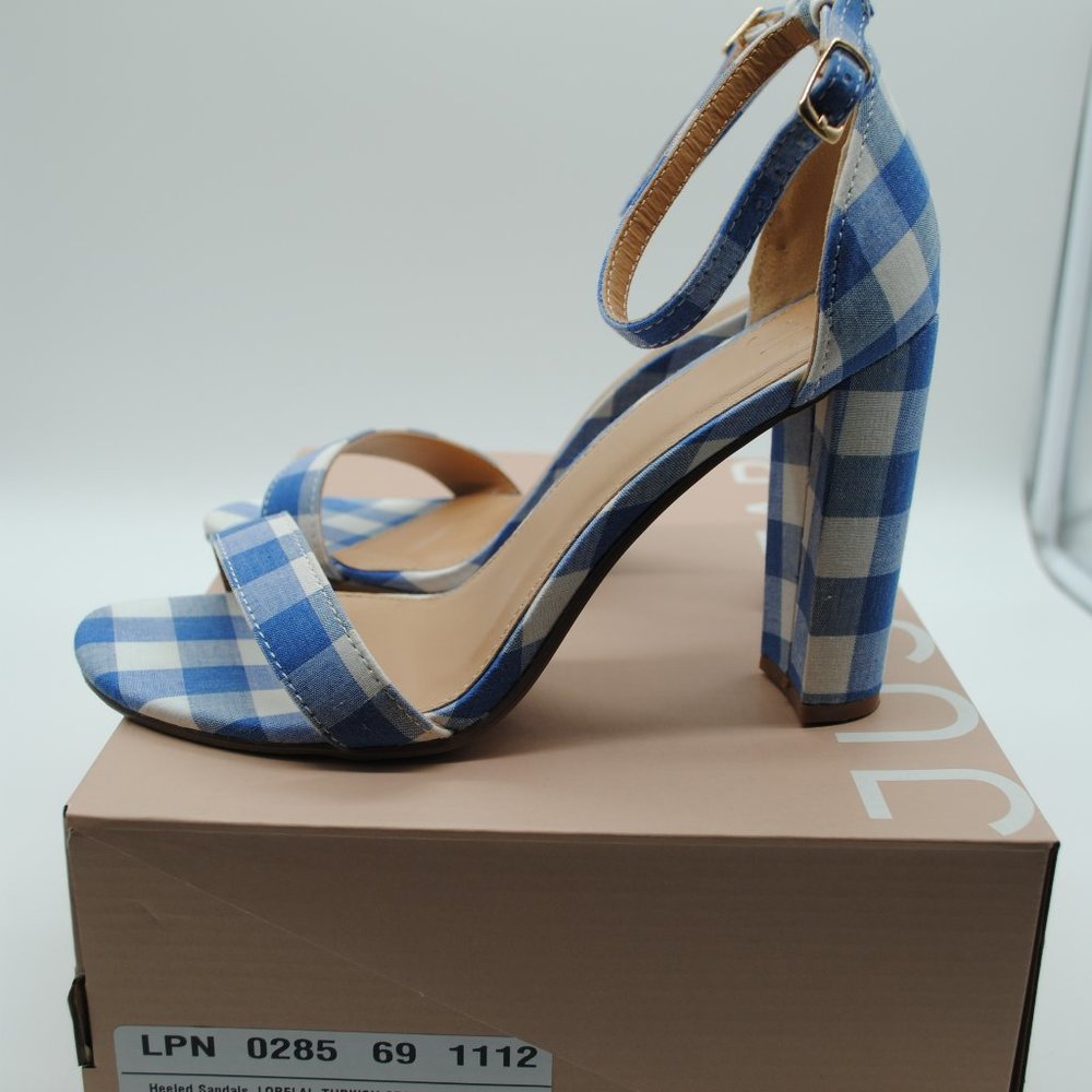 Dress Heel Sandals Blue Gingham, Size 7- JustFab